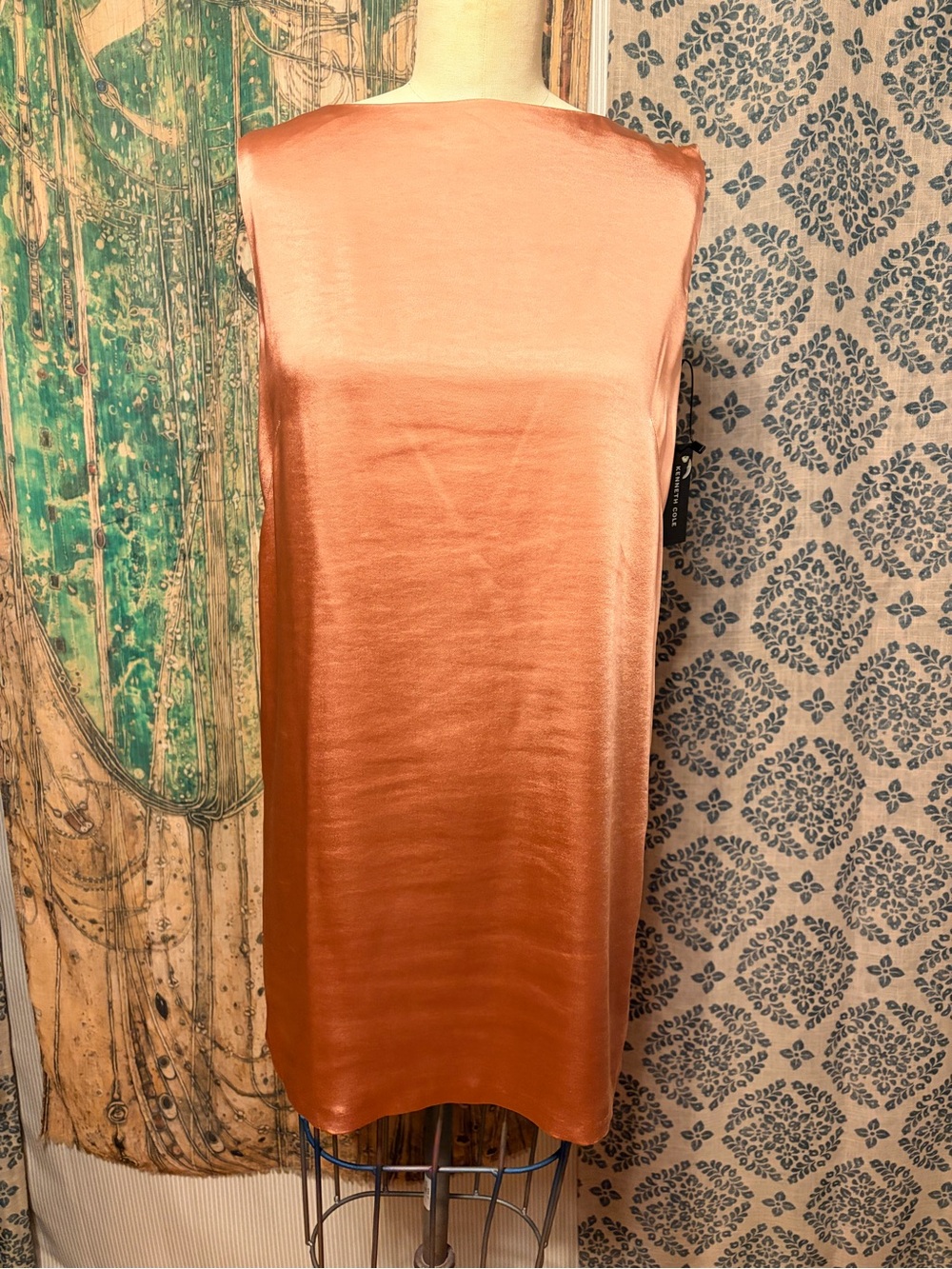 Kenneth Cole Copper Satin Mini Slip Dress